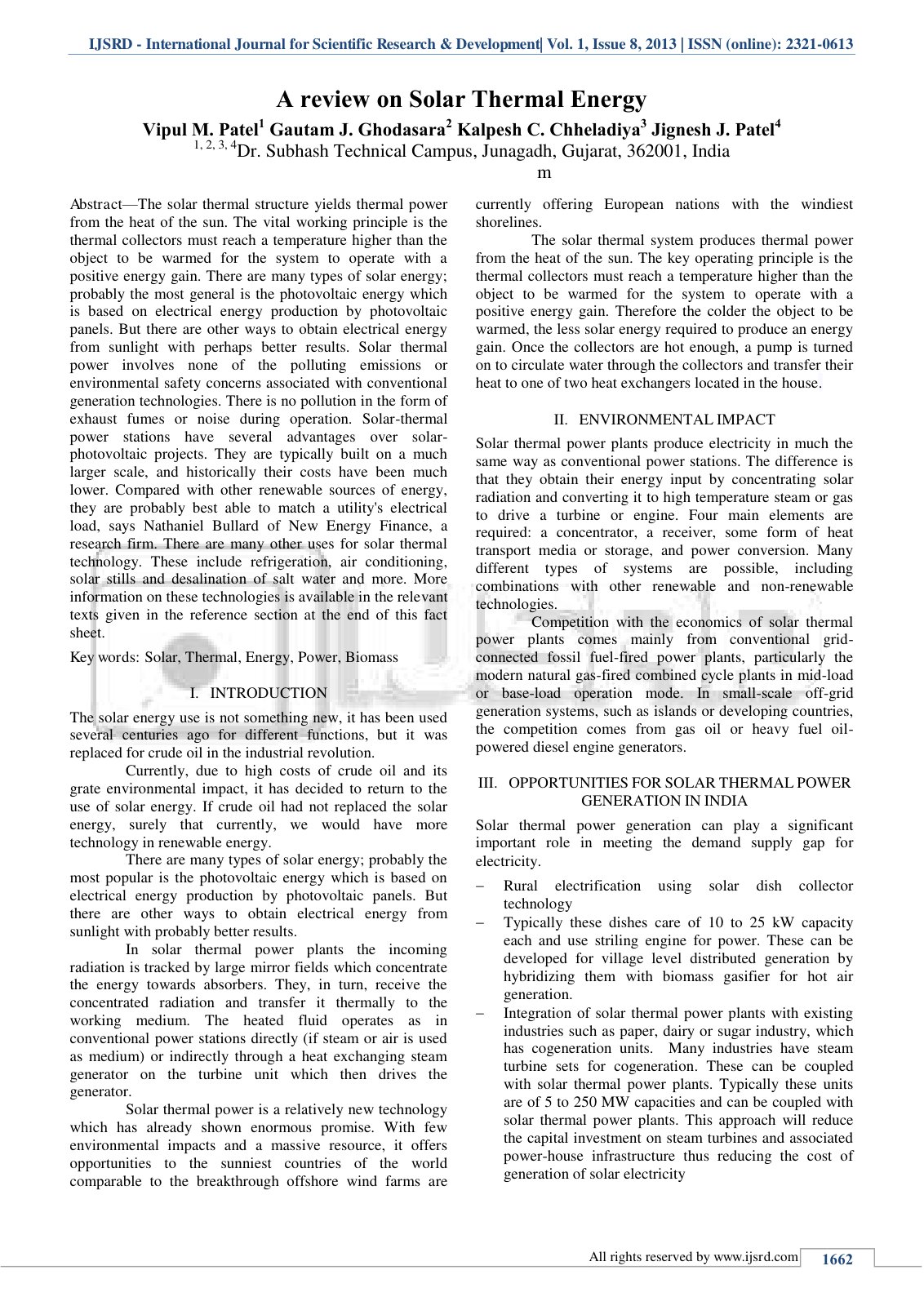 First page of A review on Solar Thermal Energy