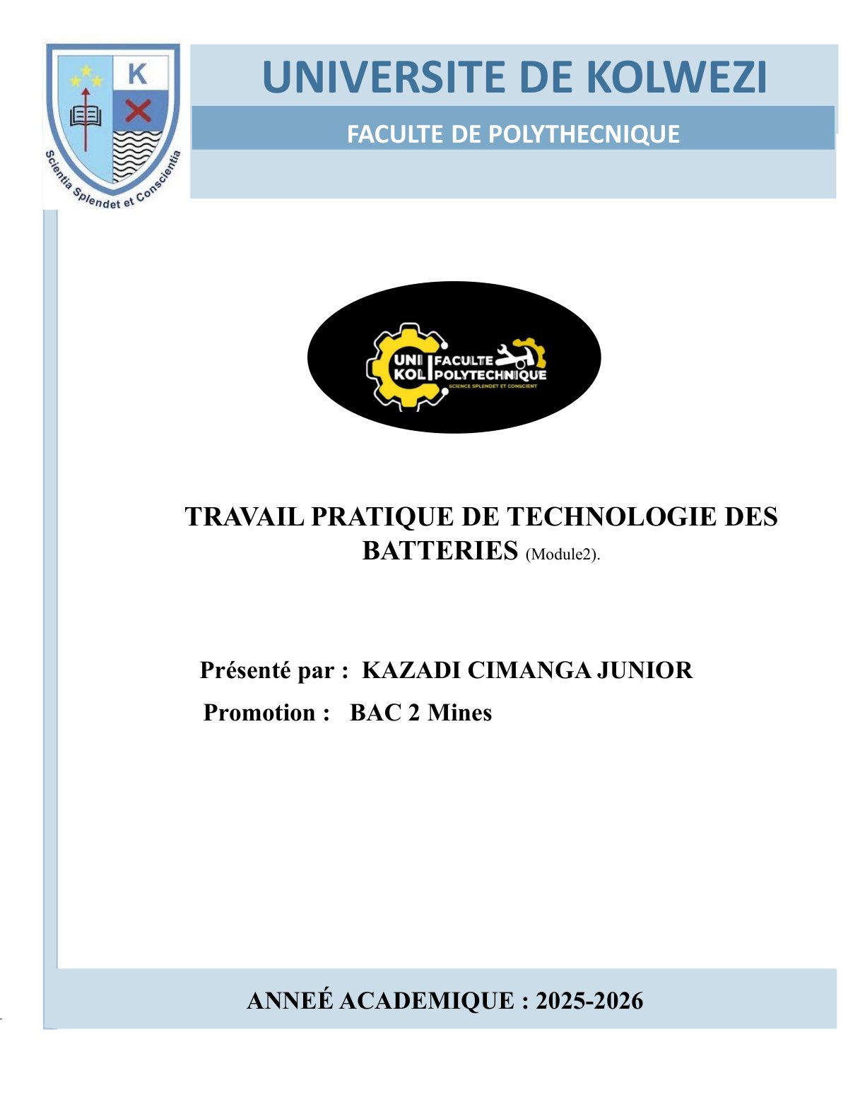First page of TRA V AIL PRATIQUE DE TECHNOLOGIE DES BATTERIES (Module2)
