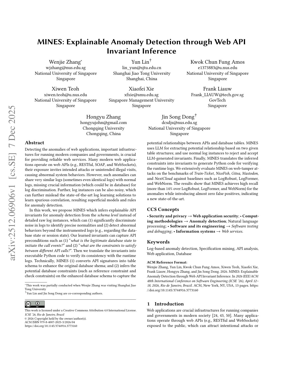 First page of MINES Explainable Anomaly Detection through Web AP