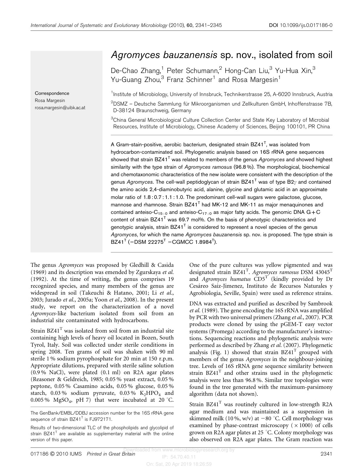 First page of Agromyces bauzanensissp. nov., isolated from soil