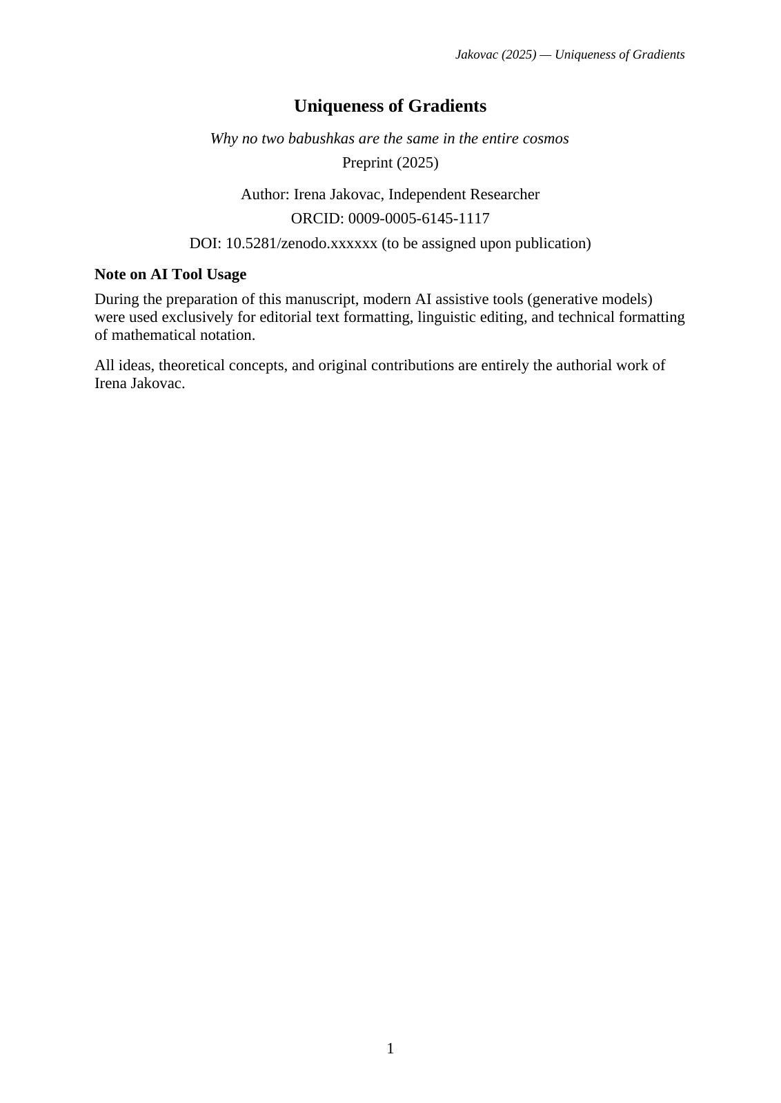 First page of Uniqueness of Gradients