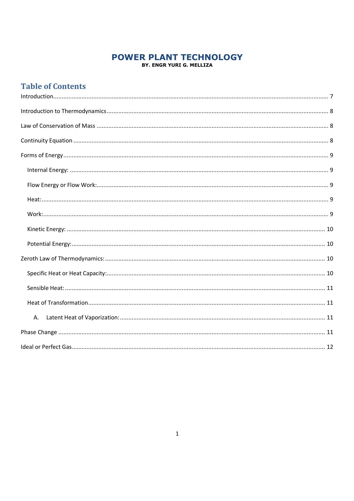 First page of POWER PLANT TECHNOLOGY LECTURE NOTES