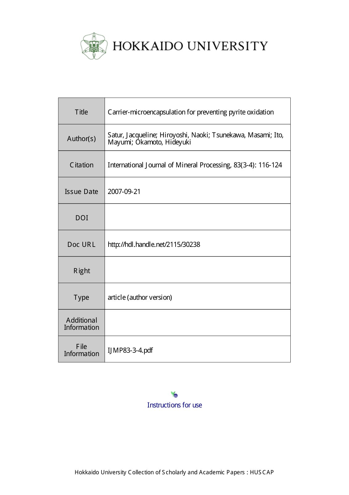 First page of Carrier microencapsulation for preventin