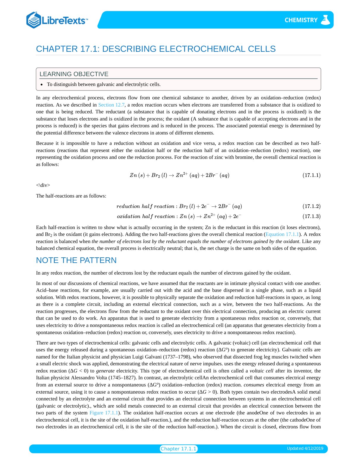 First page of Chapter 17.1  Describing Electrochemical Cells