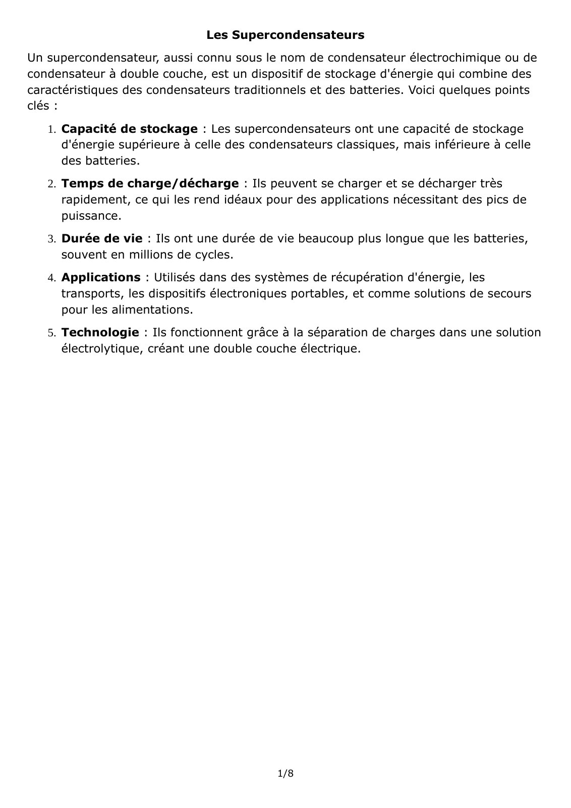 First page of Les Supercondensateurs