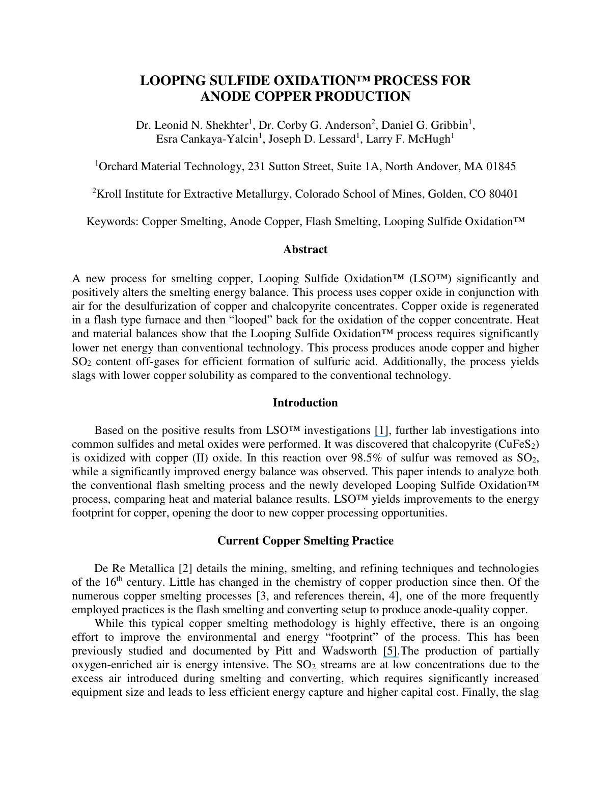 First page of Looping Sulfide Oxidation Process for An