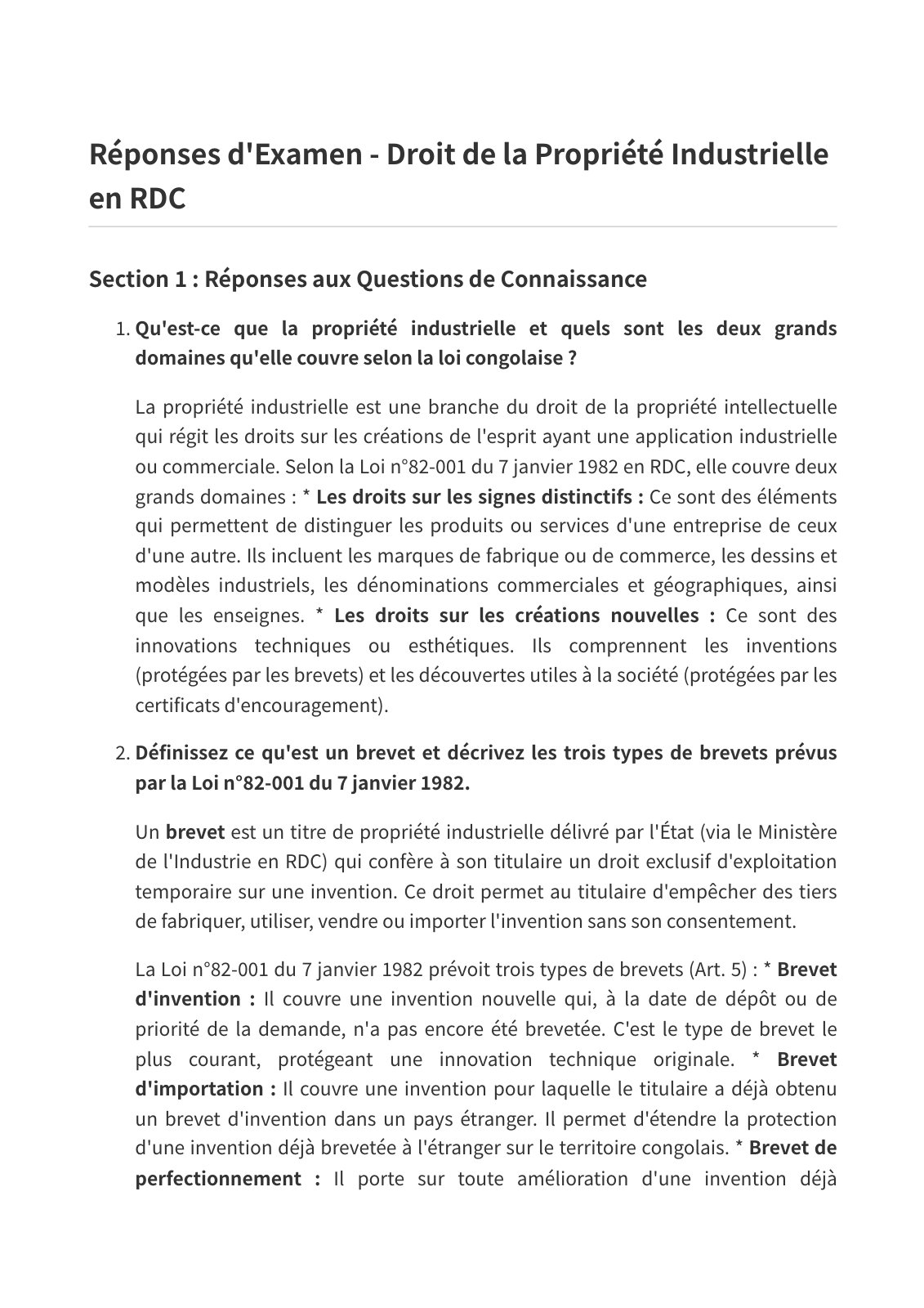 First page of exam answers droit propriete industrielle