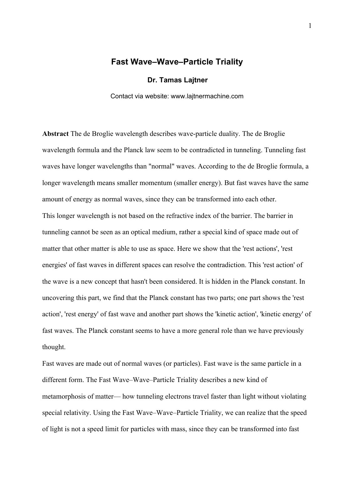 First page of Fast Wave Wave Particle Triality