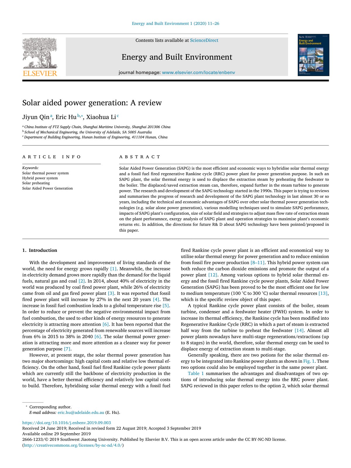 First page of Solar aided power generation: A review
