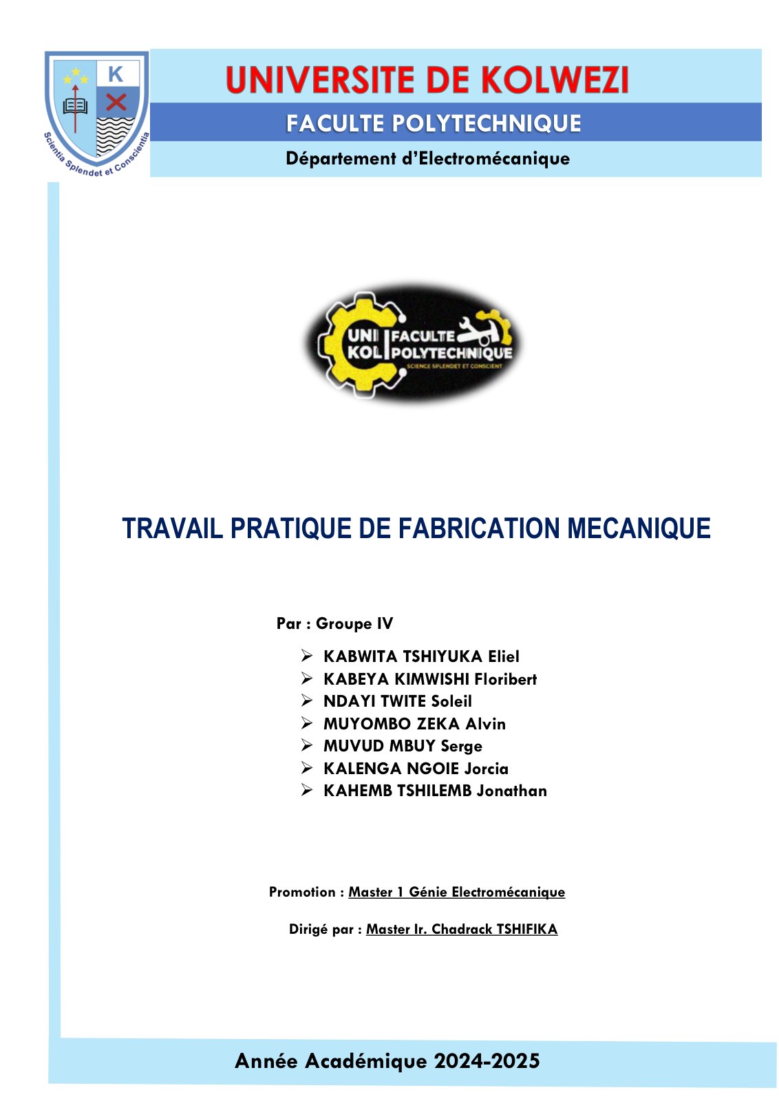 First page of Groupe IV FABRICATION MECANIQUE