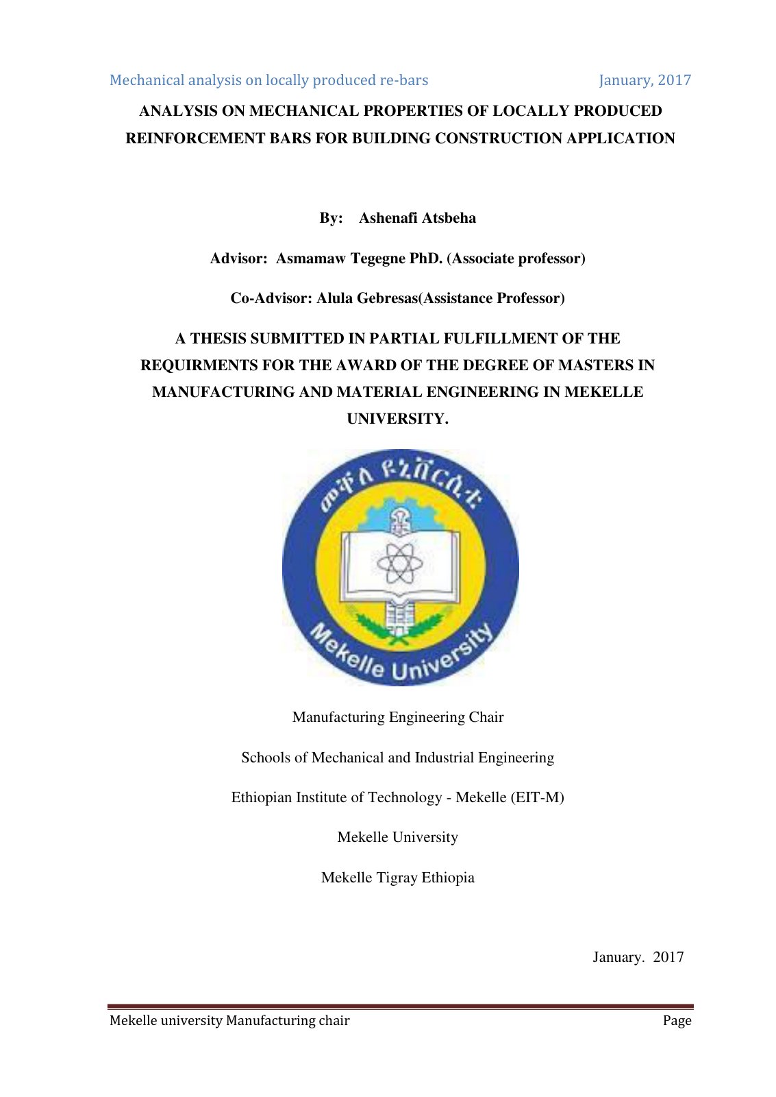 First page of Mechanical analysis on locally produced