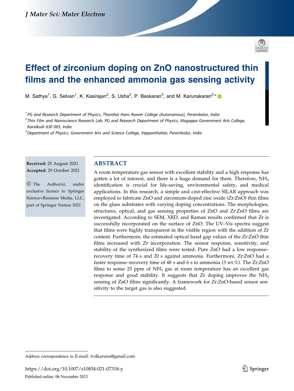 First page of Effect of zirconium doping on ZnO nanost