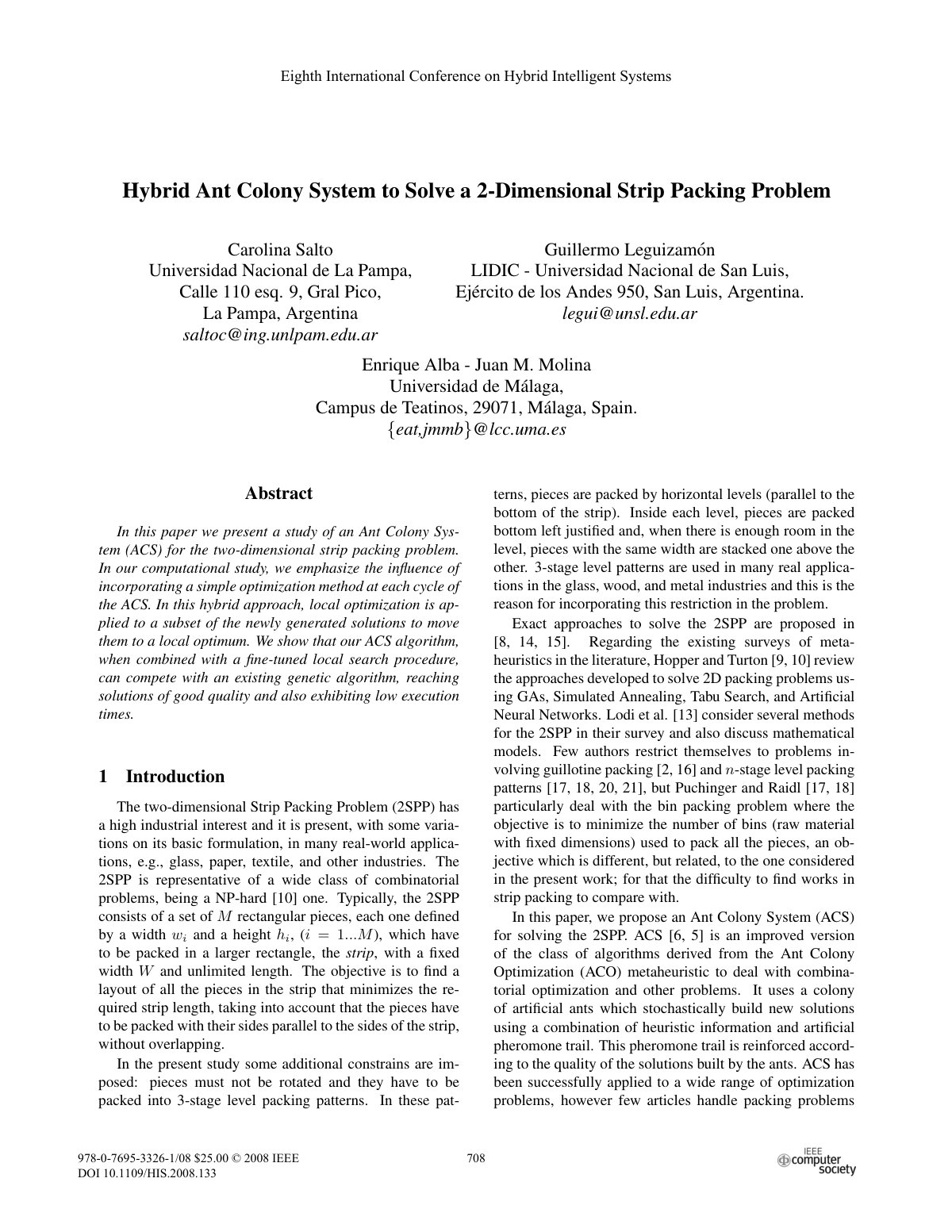 First page of Hybrid Ant Colony System to Solve a 2 Di