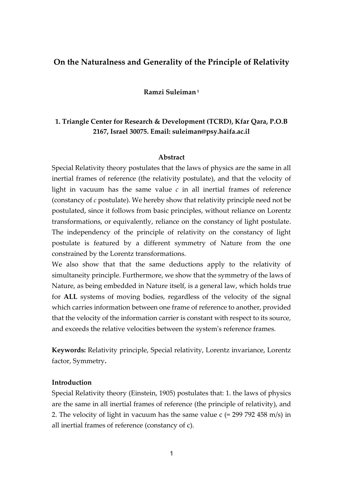 First page of On the Naturalness and Generality of the