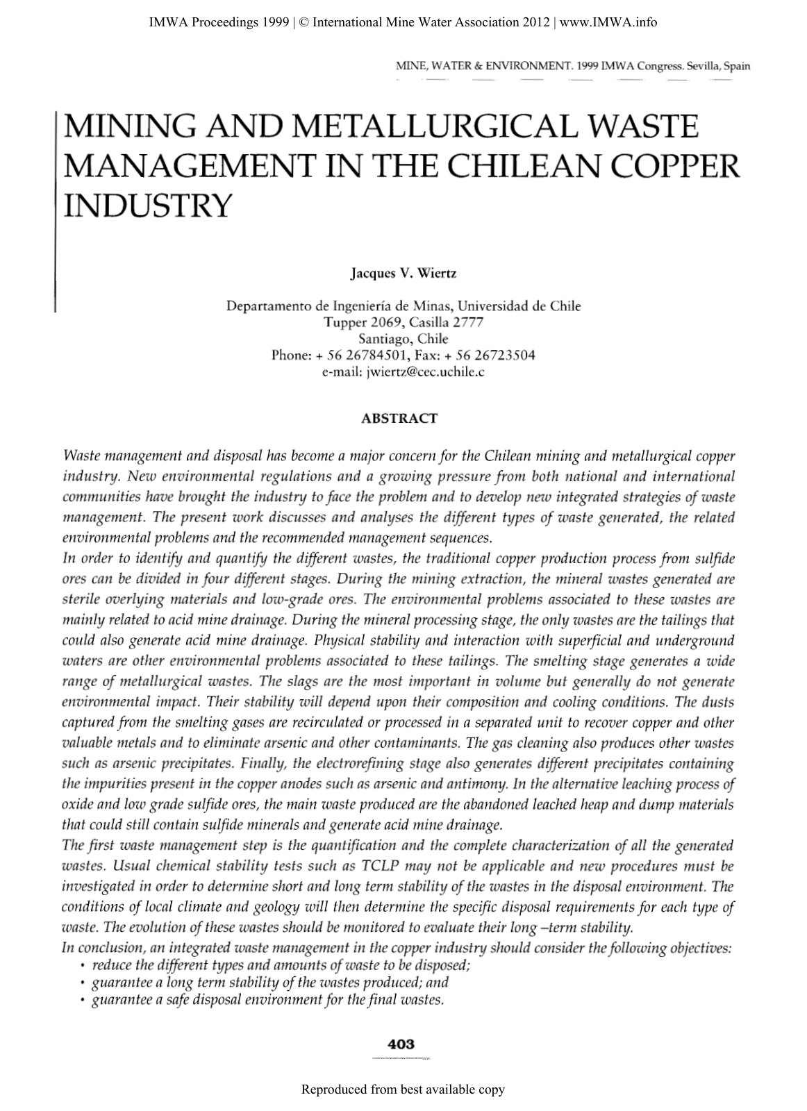 First page of Mining and Metallurgical Waste Managemen
