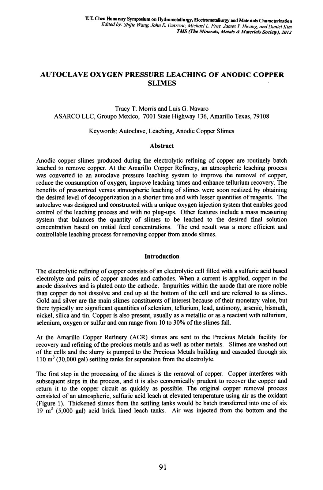 First page of Autoclave Oxygen Pressure Leaching of Anodic Copper Slimes