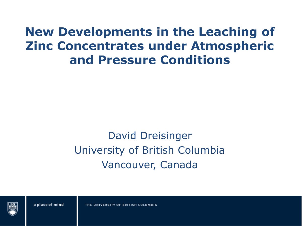First page of 219235330 David Dreisinger Presentation on Zinc