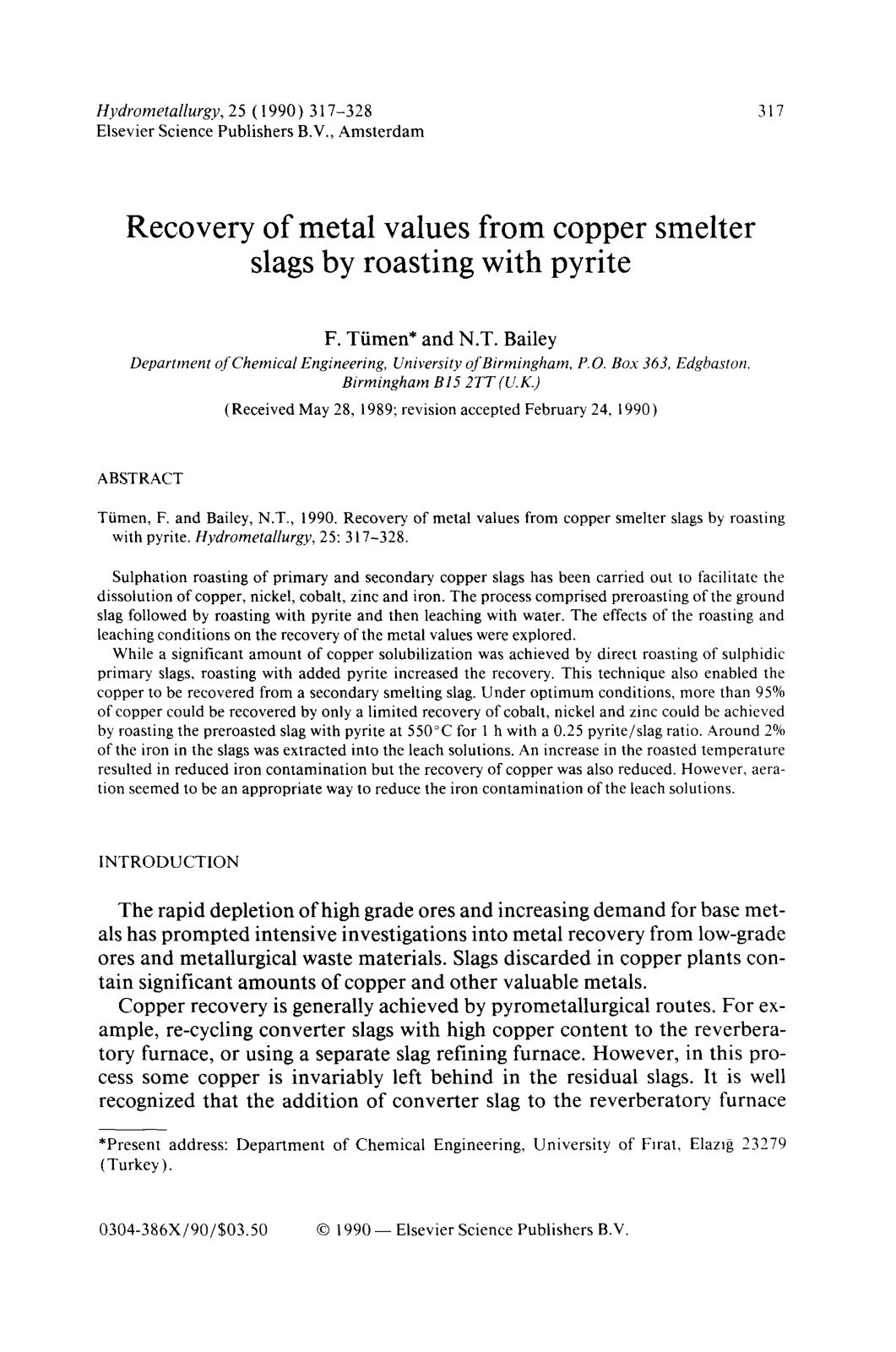 First page of Recovery of metal values from copper sme