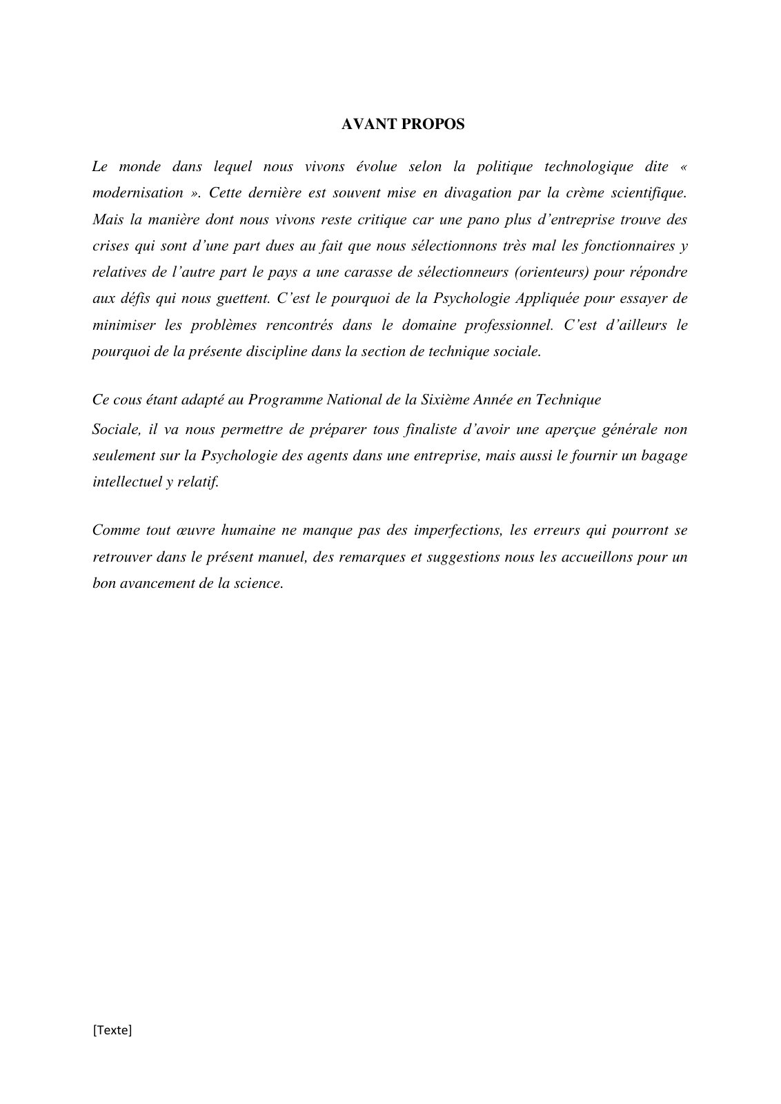 First page of COURS DE PSYCHOLOGIE APPLIQUEE 6ème HTS