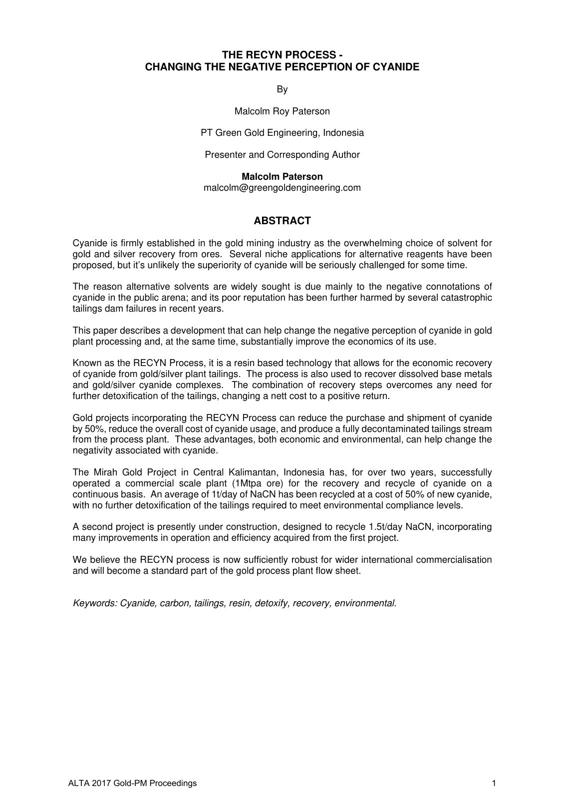 First page of ALTA 2017 GPM Green Gold Engineering