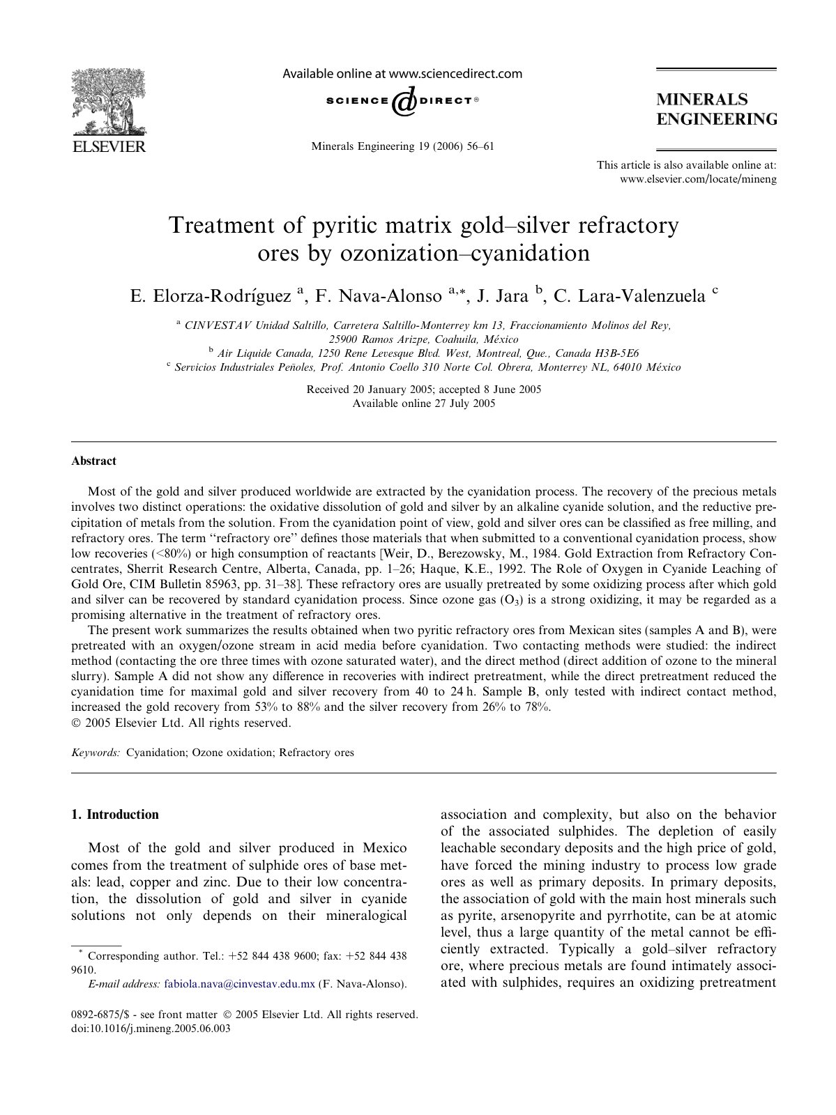 First page of Treatment of pyritic matrix gold silver