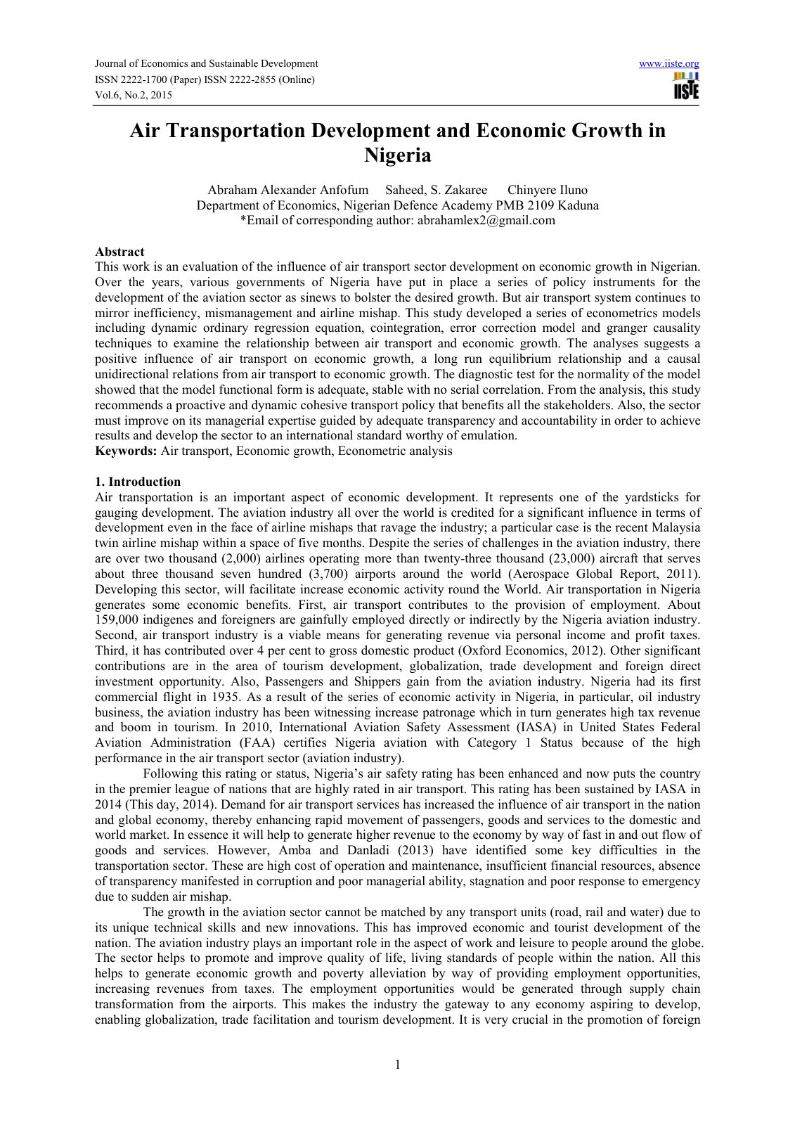 First page of Air Transportation Development and Econo