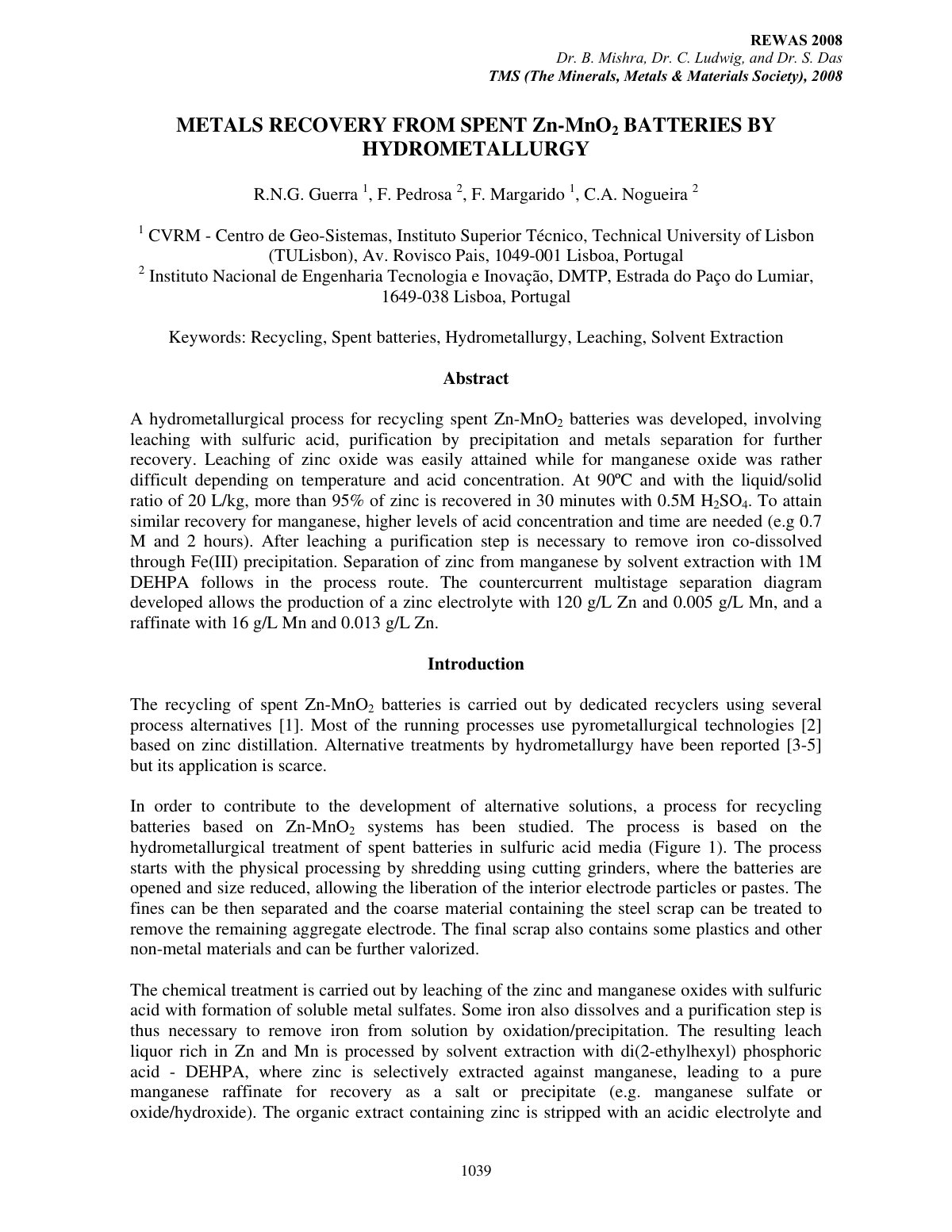 First page of METALS RECOVERY FROM SPENT Zn-MnO2 BATTERIES BY HYDROMETALLURGY