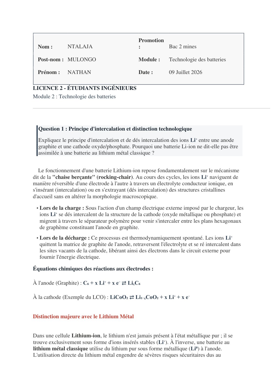 First page of Technologie des batteries