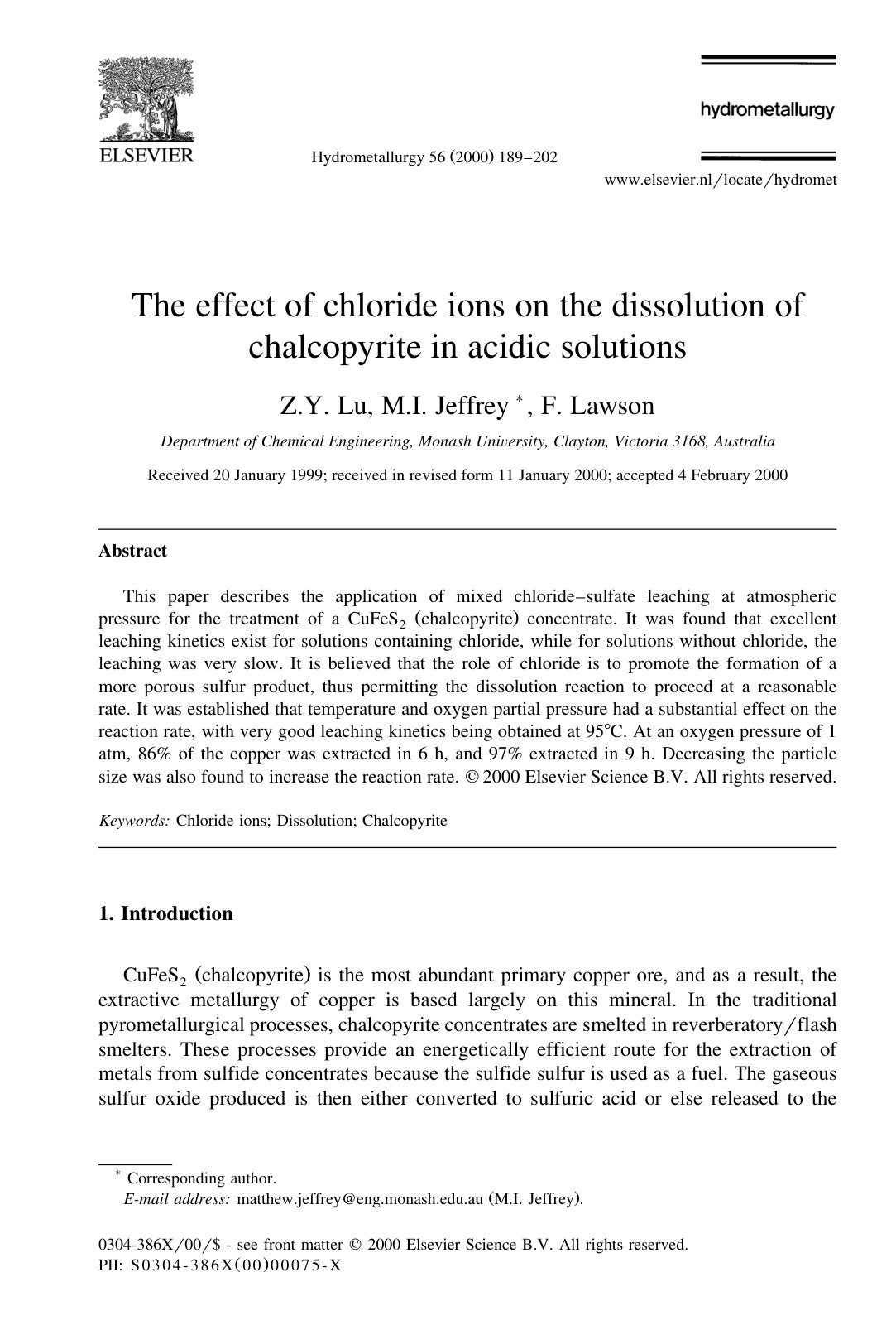 First page of The effect of chloride ions on the disso