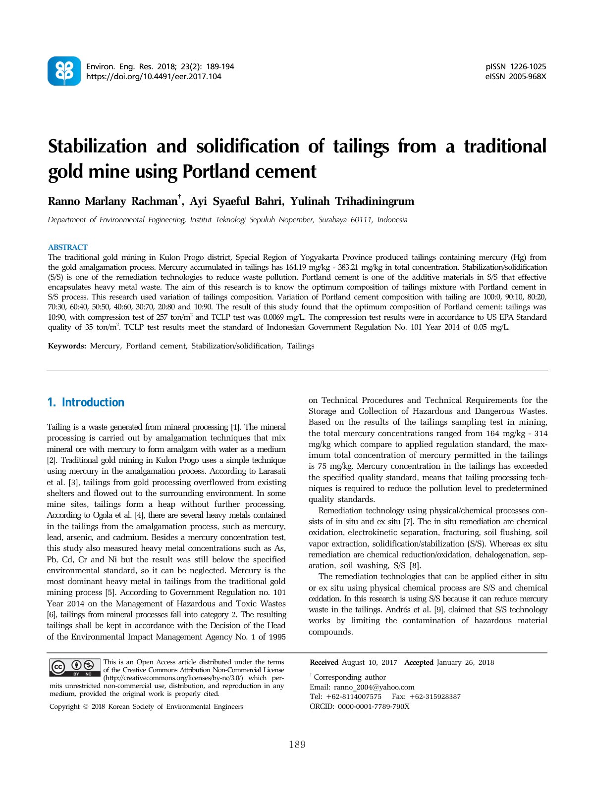First page of Tailing Management and Remediation Techniques in Traditional Gold Mining