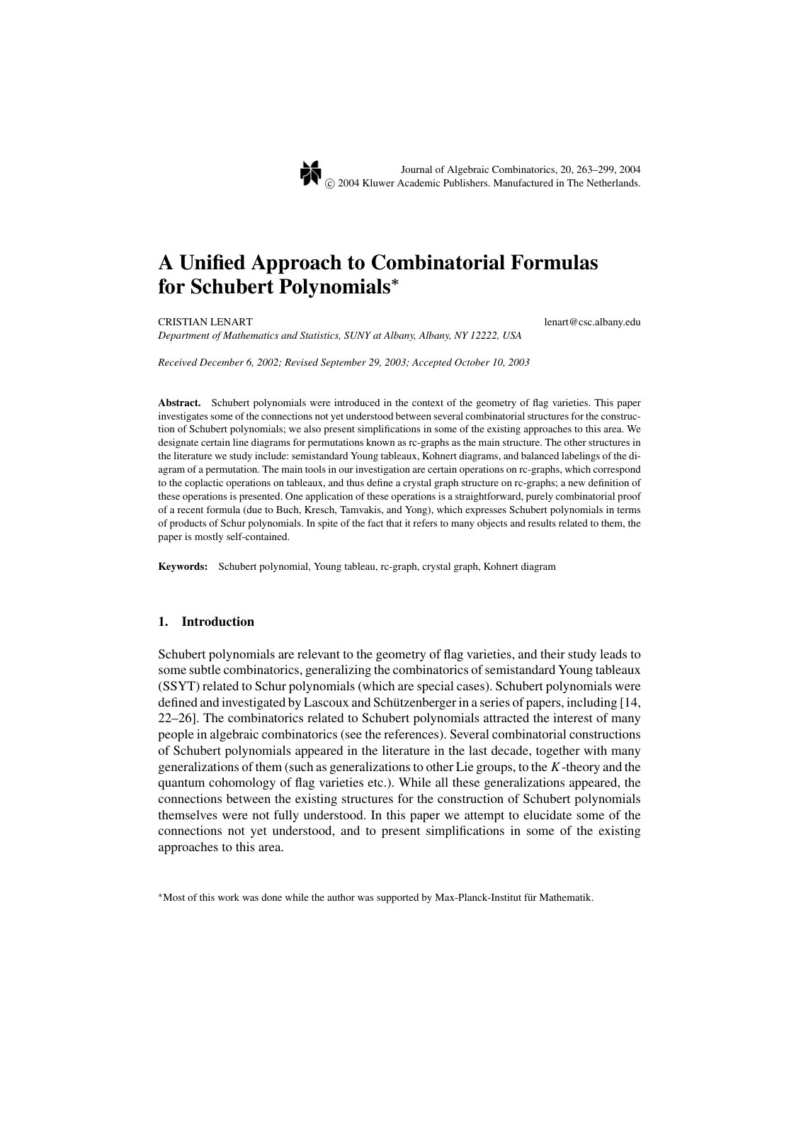 First page of A Unified Approach to Combinatorial Form