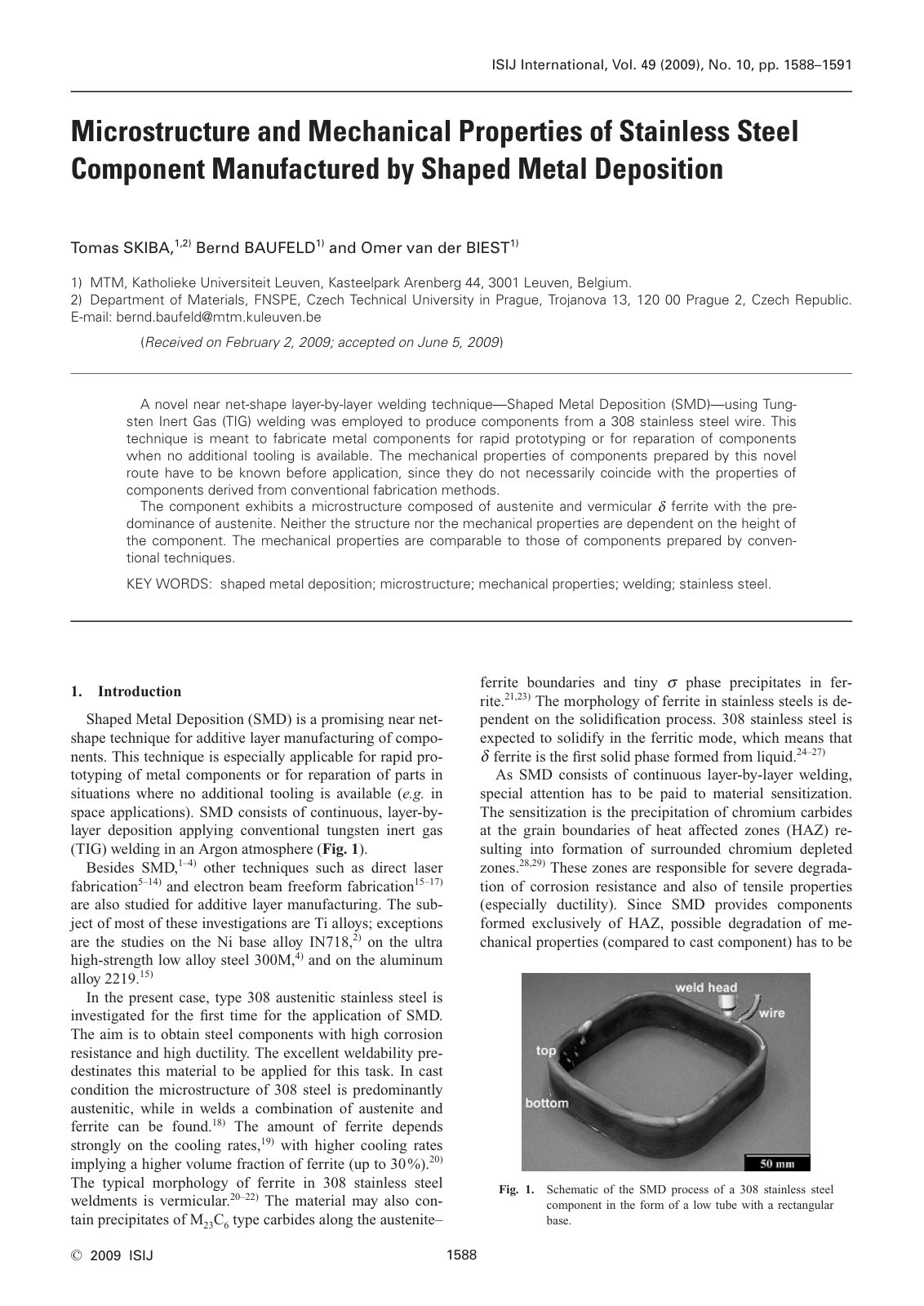 First page of Shaped Metal Deposition of 308 Austenitic Stainless Steel