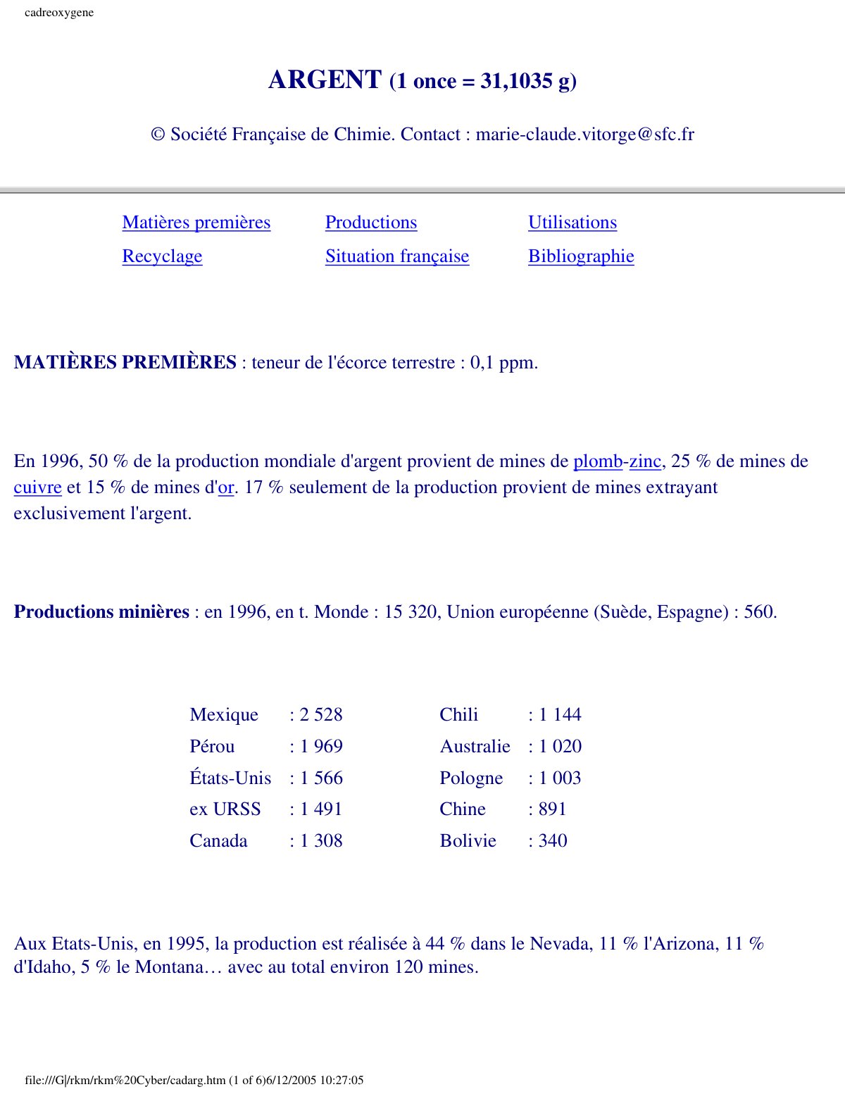 First page of Production Argent