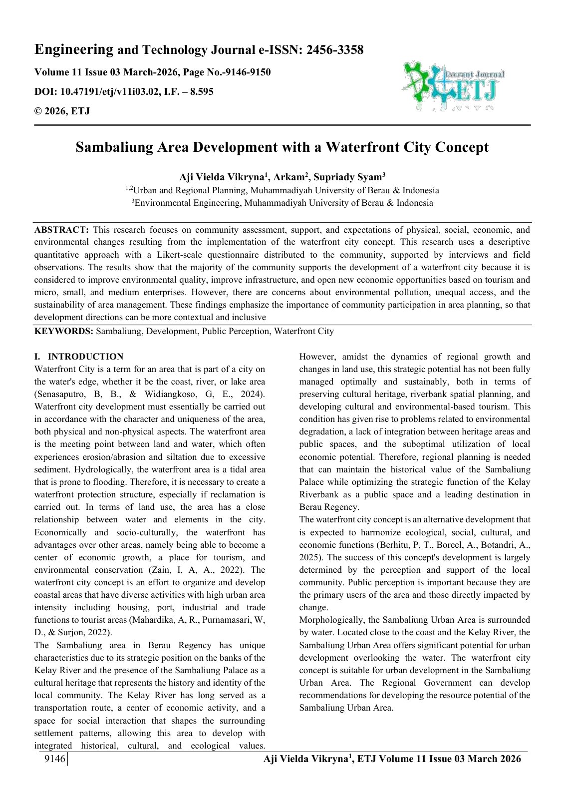 First page of Sambaliung Area Development with a Waterfront City Concept