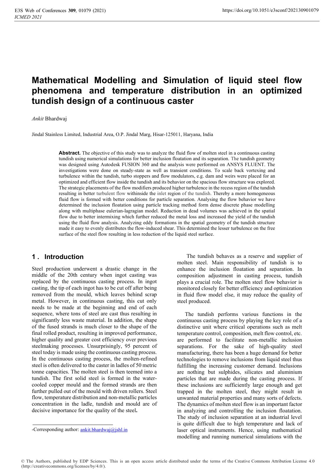 First page of Mathematical Modelling and Simulation of