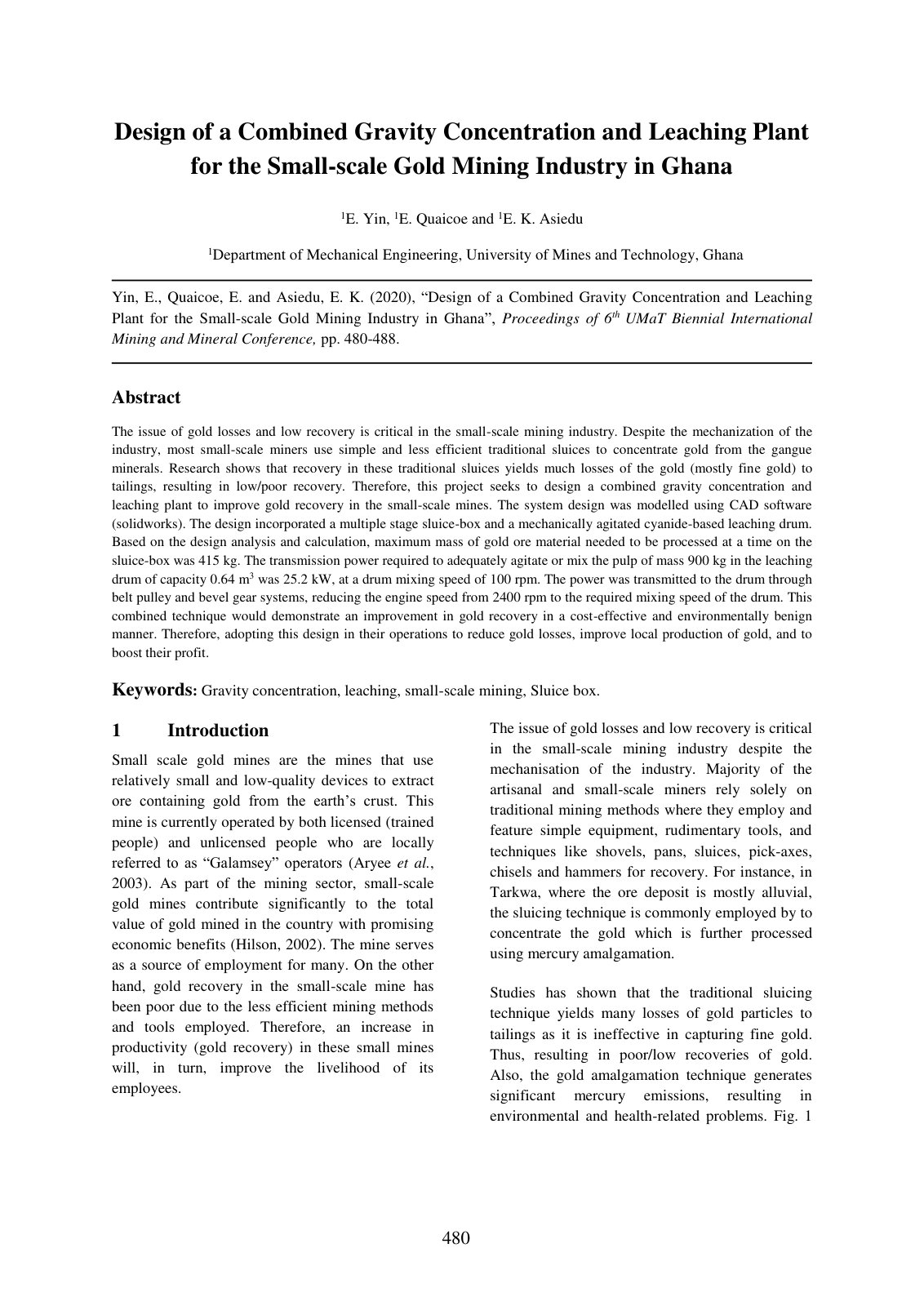 First page of Design of a Combined Gravity Concentrati