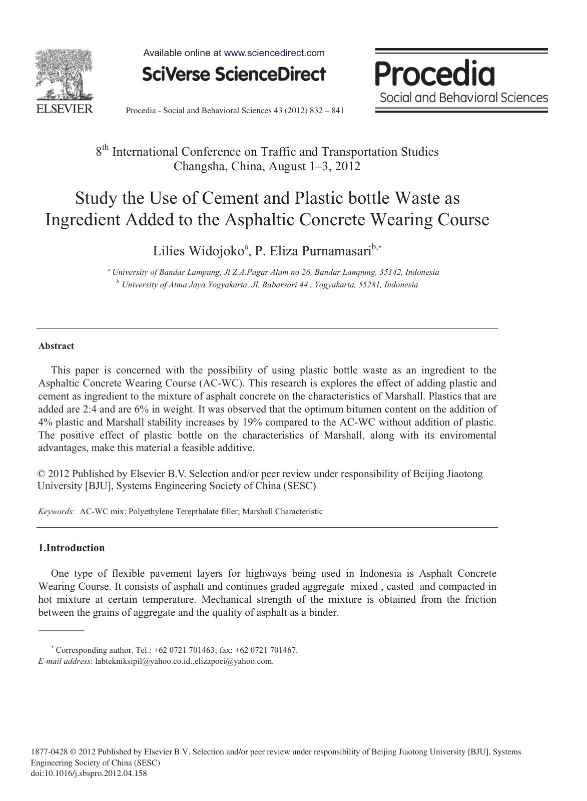 First page of Study the Use of Cement and Plastic bott
