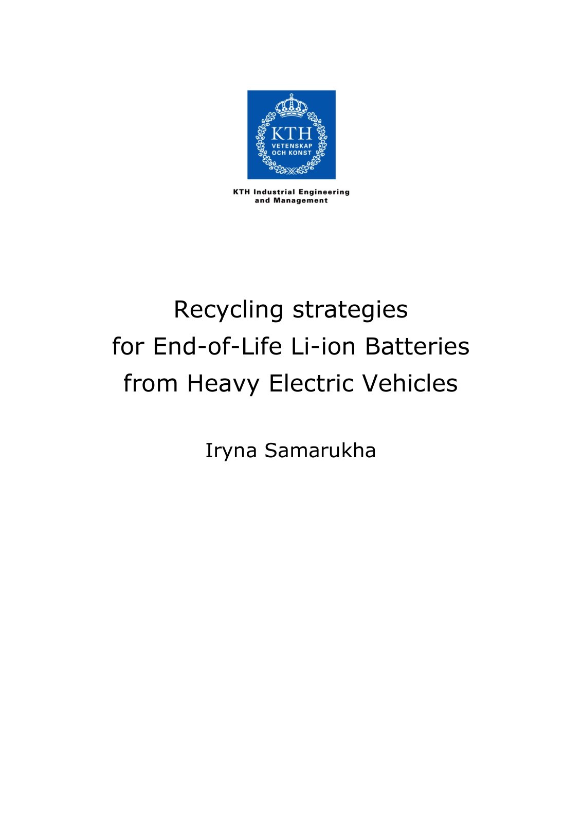 First page of Recycling strategies for End of Life Li