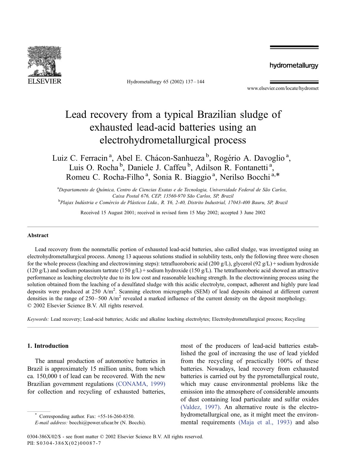 First page of Lead recovery from a typical Brazilian s