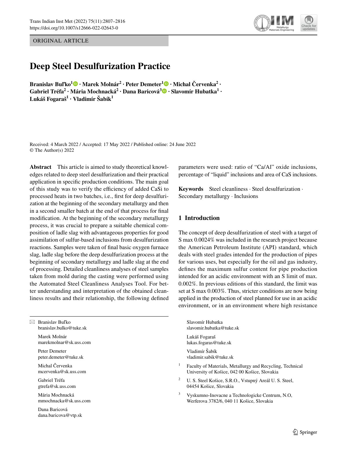 First page of Deep Steel Desulfurization Practice