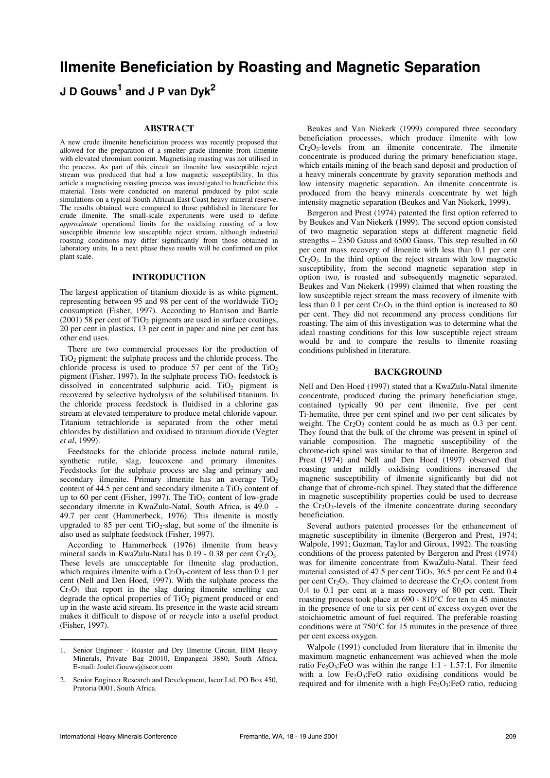First page of Ilmenite Beneficiation by Roasting and Magnetic Separation