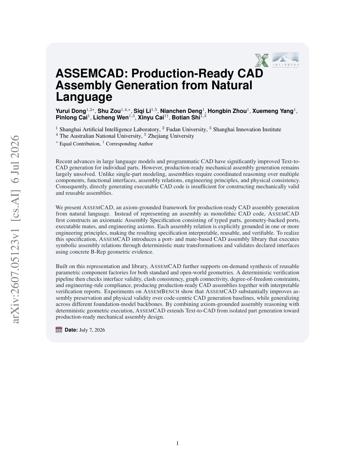First page of 2026 Dong ASSEMCAD Assembly Generation