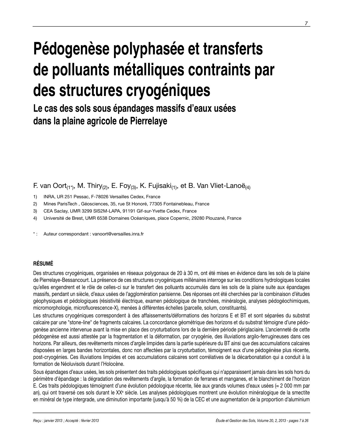 First page of Pédogenèse polyphasée et transferts de polluants métalliques contraints par des structures cryogéniques