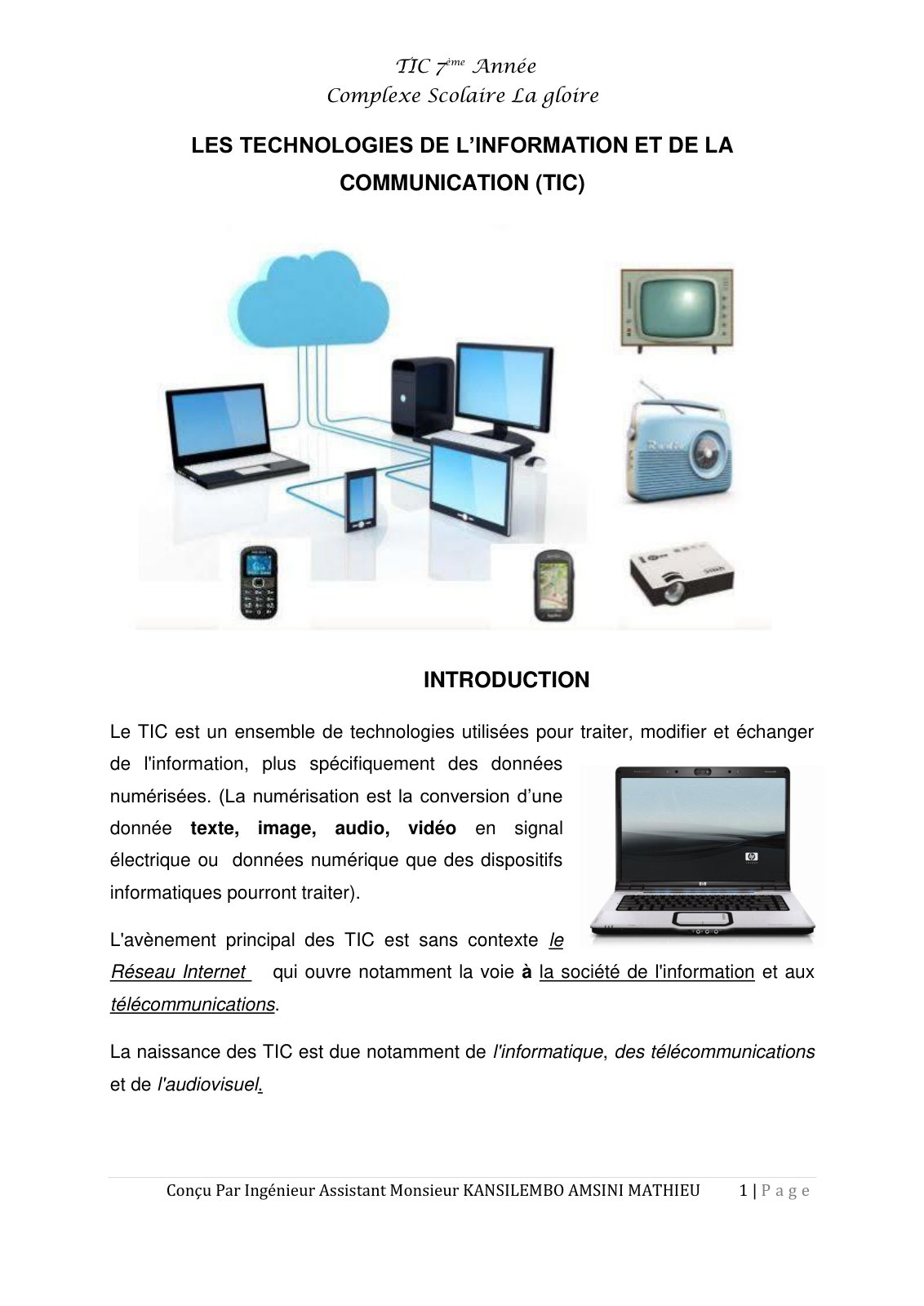 First page of INFORMATIQUE   7émè 