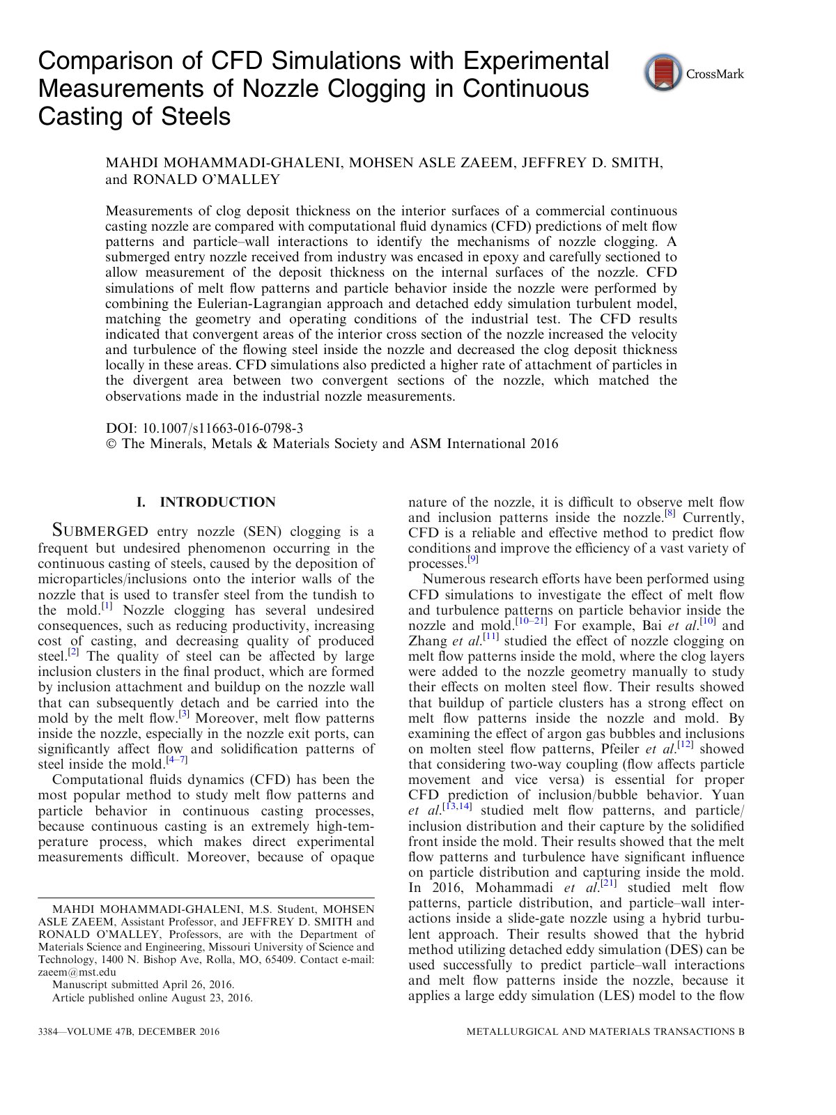 First page of Comparison of CFD Simulations with Exper