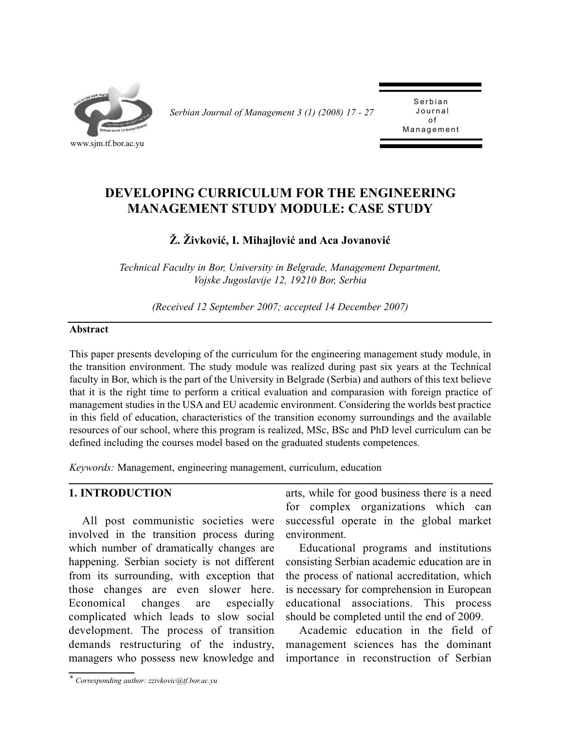 First page of Developing curriculum for the engineerin