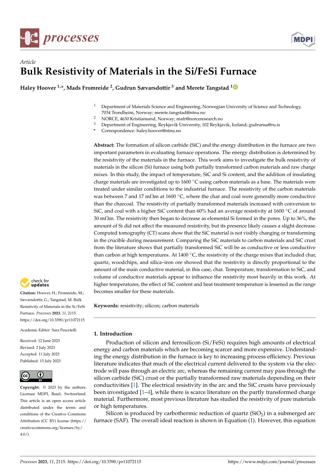 First page of Bulk Resistivity of Materials in the Si