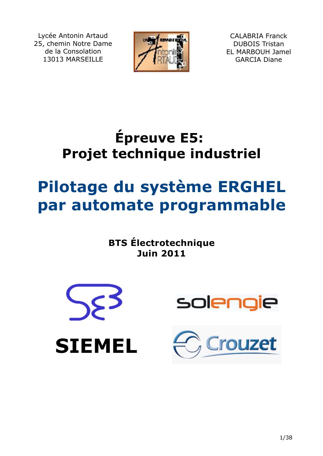 First page of dossier technique erghel