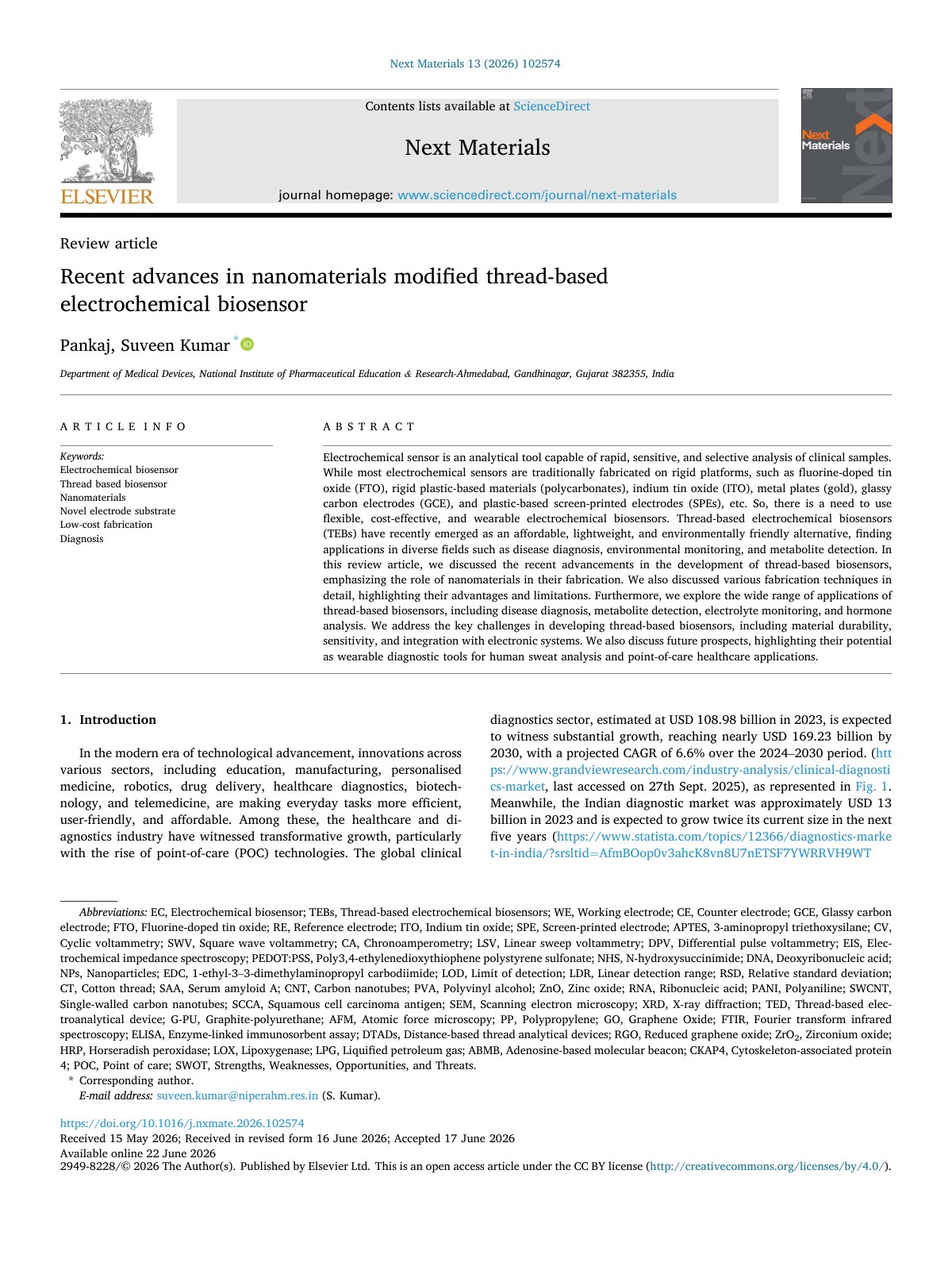 First page of Recent advances in nanomaterials modified thread based elect 2026 Next Mater