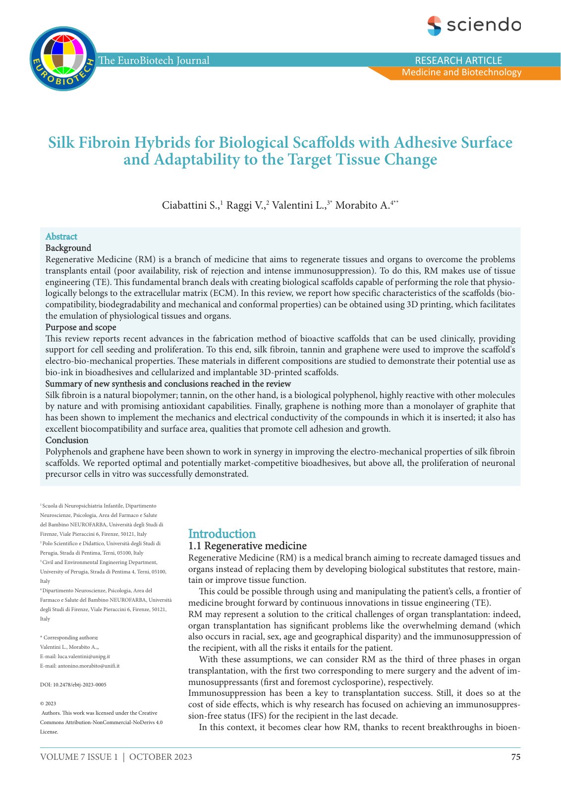 First page of Silk Fibroin Hybrids for Biological Scaf